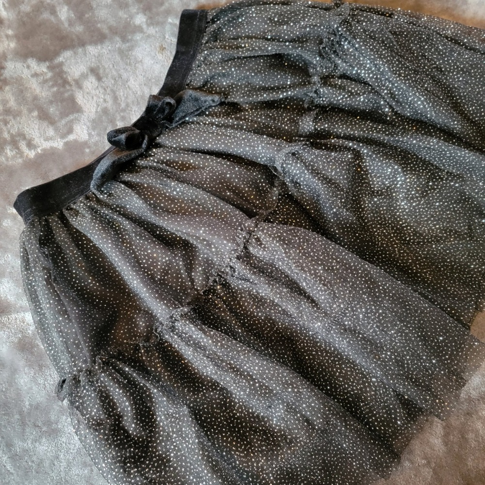H&M Tulle Skirt Kids 8/10 Black Excellent Glitter Tiered Velvet Bow 845